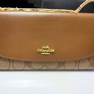 Coach Tan Leather and Signature Canvas Wallet